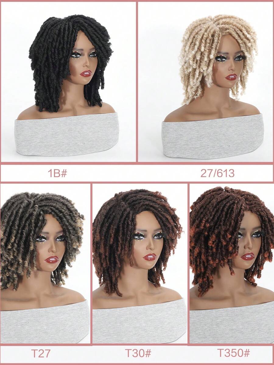 Dreadlock Wig Short Twist Wigs for women and Men Curly Synthetic Wig (Natural Black) - Black - View 1