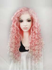 Tóc giả tổng hợp xoăn dài 13 X 2 ren phía trước - Hồng - Xem 3