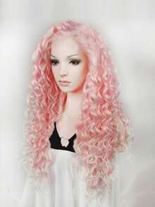 Tóc giả tổng hợp xoăn dài 13 X 2 ren phía trước - Hồng - Xem 5