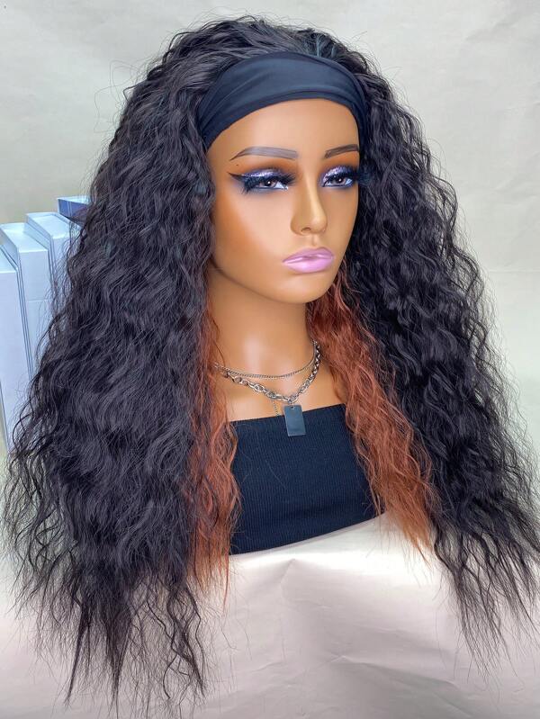 Synthetic Heat Resistant Wigs Long Natural Wave Black Orange 20Inch