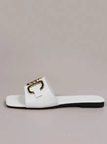 女士金屬裝飾平底時尚白色涼拖 - 白色 - 查看 4