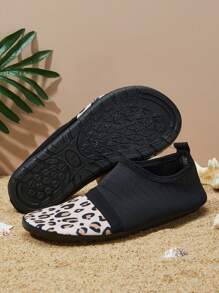 Sporty Aqua Shoes For Women, Leopard Pattern Slip-on Sneakers - Multicolor - View 1