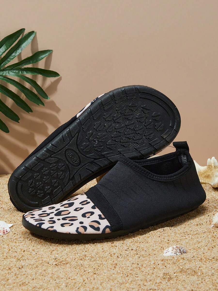 Sporty Aqua Shoes For Women, Leopard Pattern Slip-on Sneakers - Multicolor - View 1
