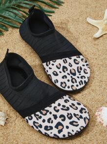 Sporty Aqua Shoes For Women, Leopard Pattern Slip-on Sneakers - Multicolor - View 2