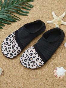 Sporty Aqua Shoes For Women, Leopard Pattern Slip-on Sneakers - Multicolor - View 5