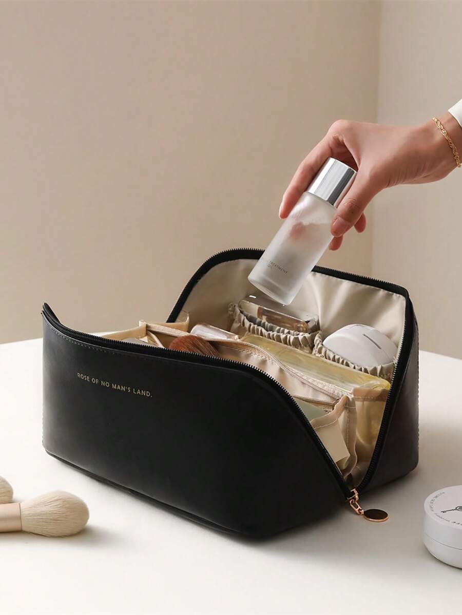 Túi đựng mỹ phẩm du lịch dung tích lớn đa chức năng đựng đồ vệ sinh cá nhân cho phụ nữ, túi đựng mỹ phẩm, túi đựng đồ du lịch có khóa kéo bằng PU di động, túi đựng đồ đi học, đồ dùng du lịch thiết yếu, túi đựng đồ du lịch cho kỳ nghỉ hè, bãi biển, túi đựng đồ trang điểm, túi đựng đồ trang điểm, túi đựng đồ trang điểm, túi đựng đồ trang điểm, túi đựng đồ dùng đi học - màu đen - Xem 1