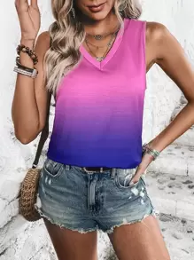 SHEIN LUNE Ombre V Neck Tank Top - Multicolor - View 1