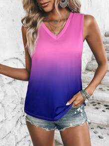 SHEIN LUNE Ombre V Neck Tank Top - Multicolor - View 6