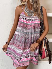 SHEIN VCAY 幾何印花吊帶連衣裙 - 彩色 - 查看 6