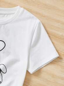 SHEIN 小女童卡通圖案T恤和條紋圖案附腰帶短褲 - 彩色 - 查看 5