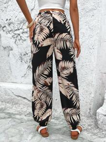 Breezaya 熱帶圖案前打結運動褲 - 黑色 - 查看 4