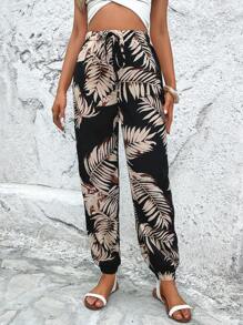 Breezaya 熱帶圖案前打結運動褲 - 黑色 - 查看 5