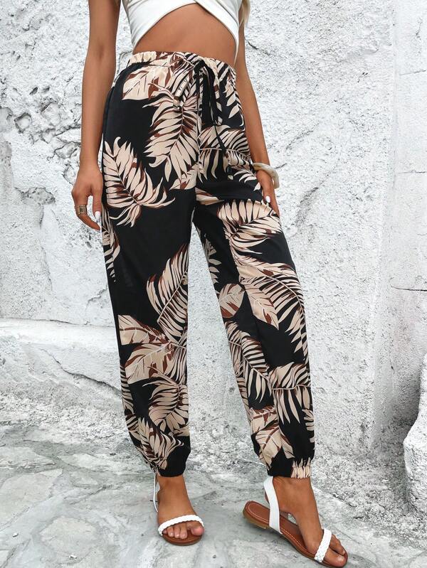 SHEIN VCAY Tropical Print Knot Front Jogger Pants SHEIN EUR