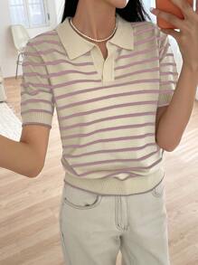 DAZY Striped Pattern Knit Top - Multicolor - View 1