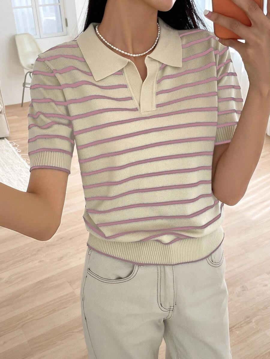 DAZY Striped Pattern Knit Top - Multicolor - View 1