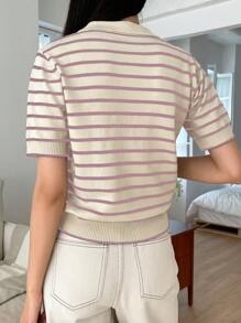 DAZY Striped Pattern Knit Top - Multicolor - View 2
