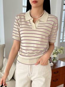 DAZY Striped Pattern Knit Top - Multicolor - View 3