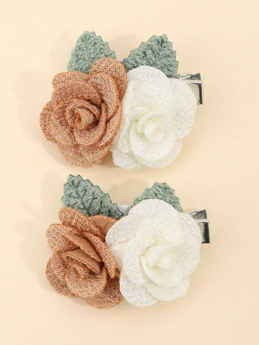 2个/包 女孩花朵造型发夹 - 彩色 - 查看 1