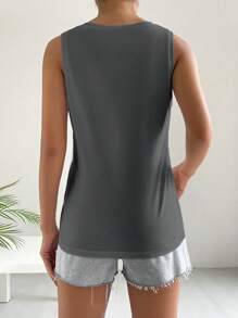 SHEIN Essnce Solid Pocket Patched Tank Top - Dark Grey - View 2