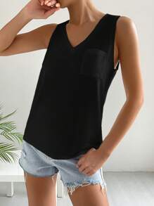 SHEIN Essnce Áo khoác và áo lót dành cho xe tăng nữ Túi màu trơn Giải trí - màu đen - Xem 7