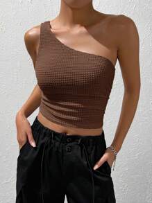 Muchica Áo nữ Bất đối xứng màu trơn Giải trí - màu nâu - Xem 4