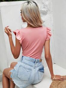 SHEIN Frenchy Camiseta con encaje en contraste ribete con fruncido - Rosa vieja - Ver 6