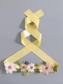 女童刺绣花朵束带薄纱泡泡裙公主派对礼服，花童婚礼场合 - 黃色 - 查看 9