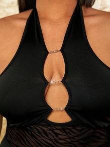 SHEIN SXY Đầm Plus Size Lộ Lưng Cắt ra Nhẫn Sọc ngựa vằn Gợi cảm - màu đen - Xem 8