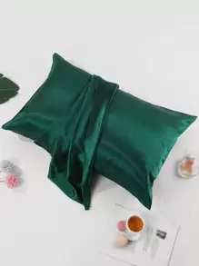 1入組素色枕套,現代緞面床枕套 - 墨綠色 - 查看 1