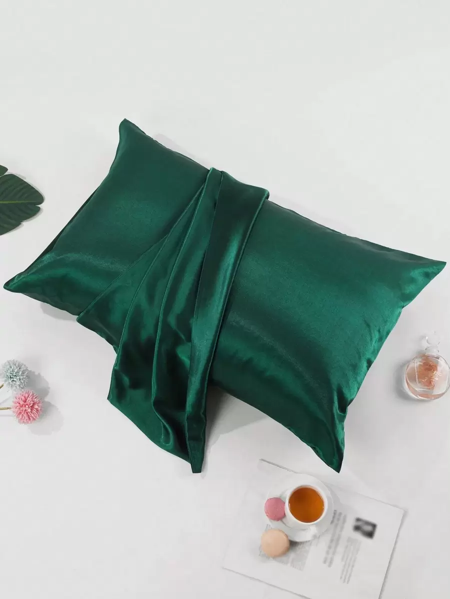 1入組素色枕套,現代緞面床枕套 - 墨綠色 - 查看 1