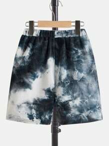 SHEIN 男孩紮染字母圖案T恤和短褲 - 藏蓝色 - 查看 3