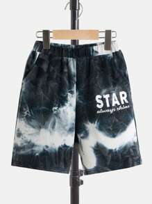 SHEIN 男孩紮染字母圖案T恤和短褲 - 藏蓝色 - 查看 5