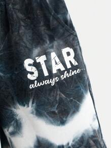 SHEIN 男孩紮染字母圖案T恤和短褲 - 藏蓝色 - 查看 7