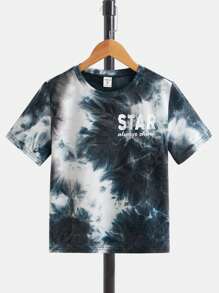 SHEIN 男孩紮染字母圖案T恤和短褲 - 藏蓝色 - 查看 8