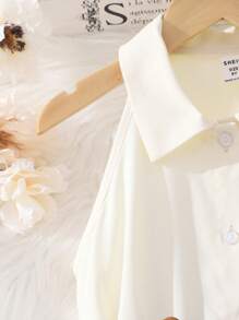 SHEIN Đầm Gái Nút phía trước màu trơn Giải trí - Màu be - Xem 5