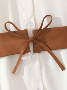 SHEIN Đầm Gái Nút phía trước màu trơn Giải trí - Màu be - Xem 7