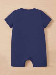 SHEIN Đứa bé trai Sọc Đã vá Túi Romper - Xanh và trắng - Xem 2