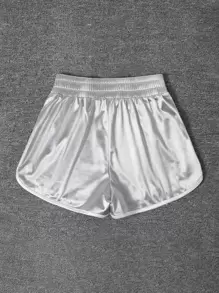 SHEIN EZwear 字母補丁細節撞色滾邊金屬質感運動短褲 - 銀色 - 查看 2