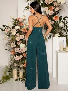 SHEIN Maternidad Mono de tirantes de pierna ancha brillante - Verde Oscuro - Ver 2