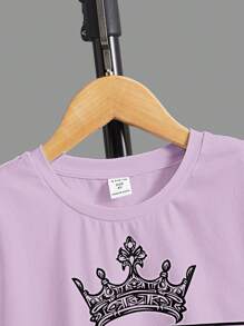SHEIN 男孩王冠和字母圖案T恤 - 紫丁香色 - 查看 4