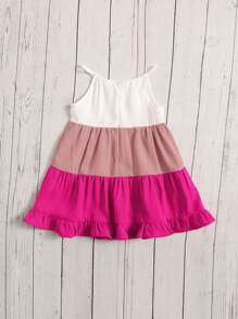 SHEIN Baby Girl Colorblock Ruffle Hem Cami Dress - Multicolor - View 2