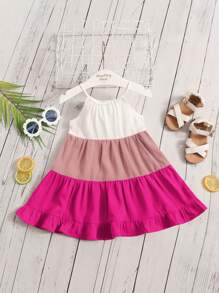 SHEIN Baby Girl Colorblock Ruffle Hem Cami Dress - Multicolor - View 5