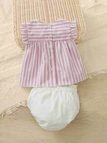 SHEIN Baby Striped Ruffle Trim Peplum Top & Shorts