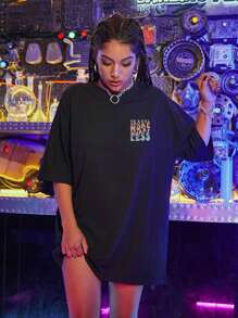 SHEIN Unity Áo thun nữ Slogan Giải trí - màu đen - Xem 2