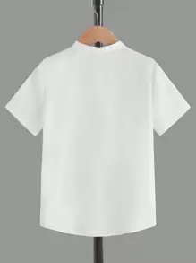 SHEIN Tween條約男童立領短袖襯衫,斜口袋設計 - 白色 - 查看 2