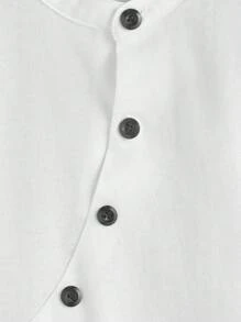 SHEIN Tween條約男童立領短袖襯衫,斜口袋設計 - 白色 - 查看 4