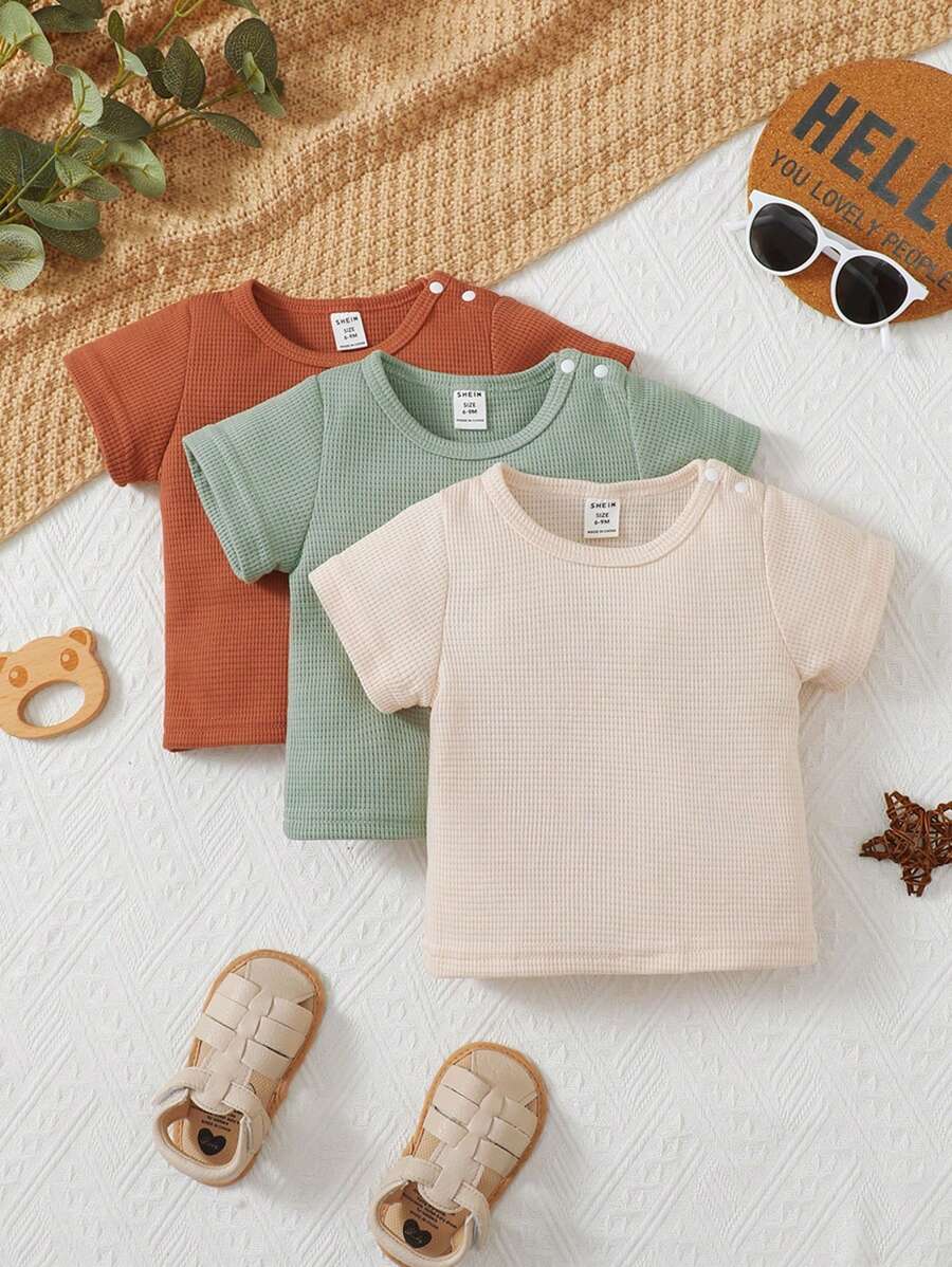 Bebé niño 3 piezas Camiseta unicolor de cuello redondo - Multicolor - Ver 1