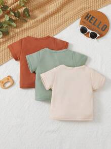 Bebé niño 3 piezas Camiseta unicolor de cuello redondo - Multicolor - Ver 2