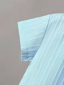 Baby Boy Solid Button Front Shirt & Shorts Without Tee - Baby Blue - View 4