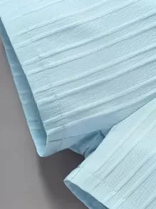 Baby Boy Solid Button Front Shirt & Shorts Without Tee - Baby Blue - View 5